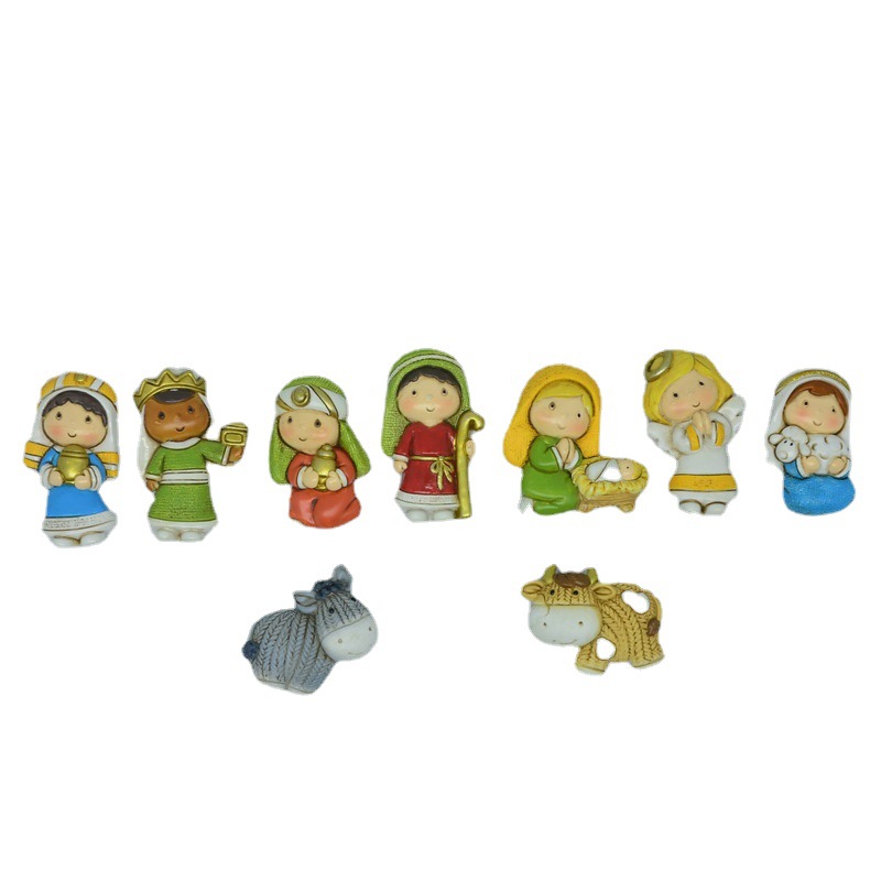 Ornamento del pesebre artesanía de resina pegatinas de refrigerador nacimiento estatua de Josemaría serie religiosa adornos para el hogar
