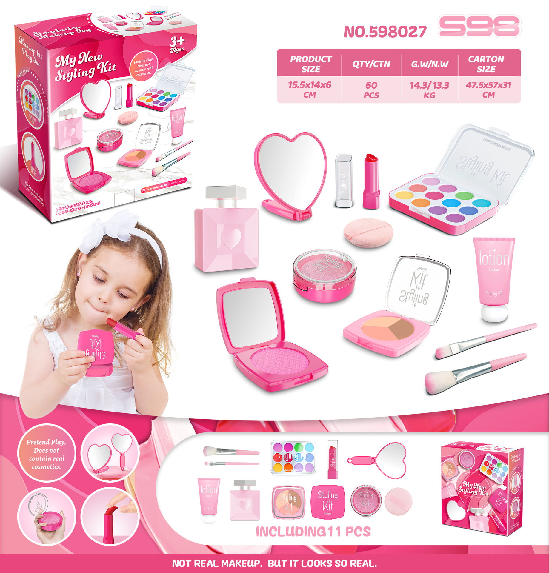 Nuevos productos transfronterizos para niños en el hogar simulación de juguetes de maquillaje para niñas con un conjunto de maquillaje sin líquido no esborrable rosa