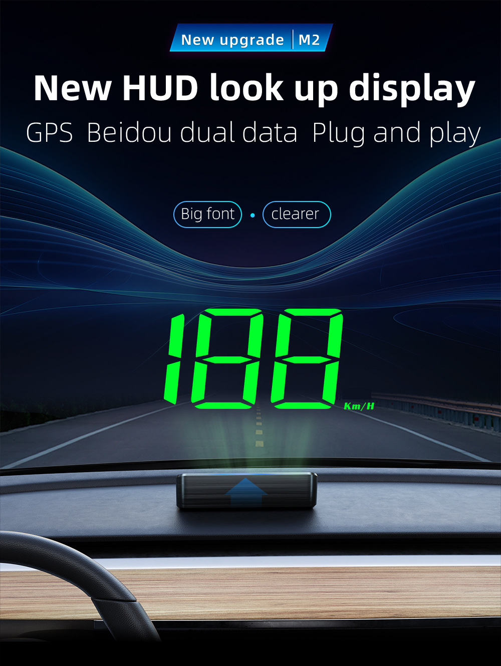 M2 New Universal HUD Head-Up Display Car GPS Speedometer KM/MPH High-Definition Display Screen Manufacturer