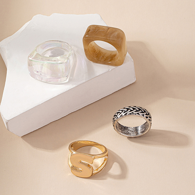 Korean irregular tortoiseshell color transparent acrylic frosty resin ring