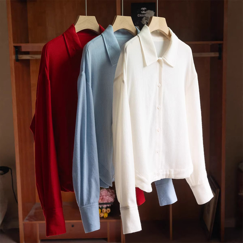 I Love It to the Core of My Heart~ Twill Wool Short Drawstring Lapel Shirt Top for Women Mp387 I Love It to the Core of My Heart~ Twill Wool Short Drawstring Lapel Shirt Top for Women Mp387