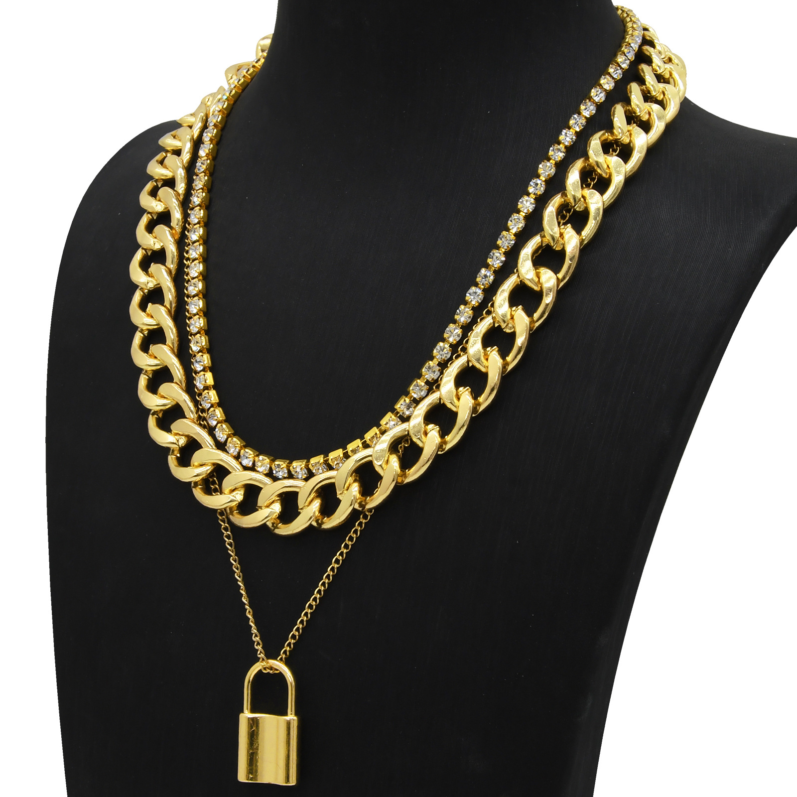Minimalist Heart Lock Pendant Chain Necklace With Ot Clasp Set_voghion.com