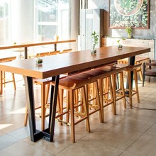 复古奶茶店吧椅咖啡厅吧台桌椅长条吧台桌实木休闲吧桌高脚椅组合