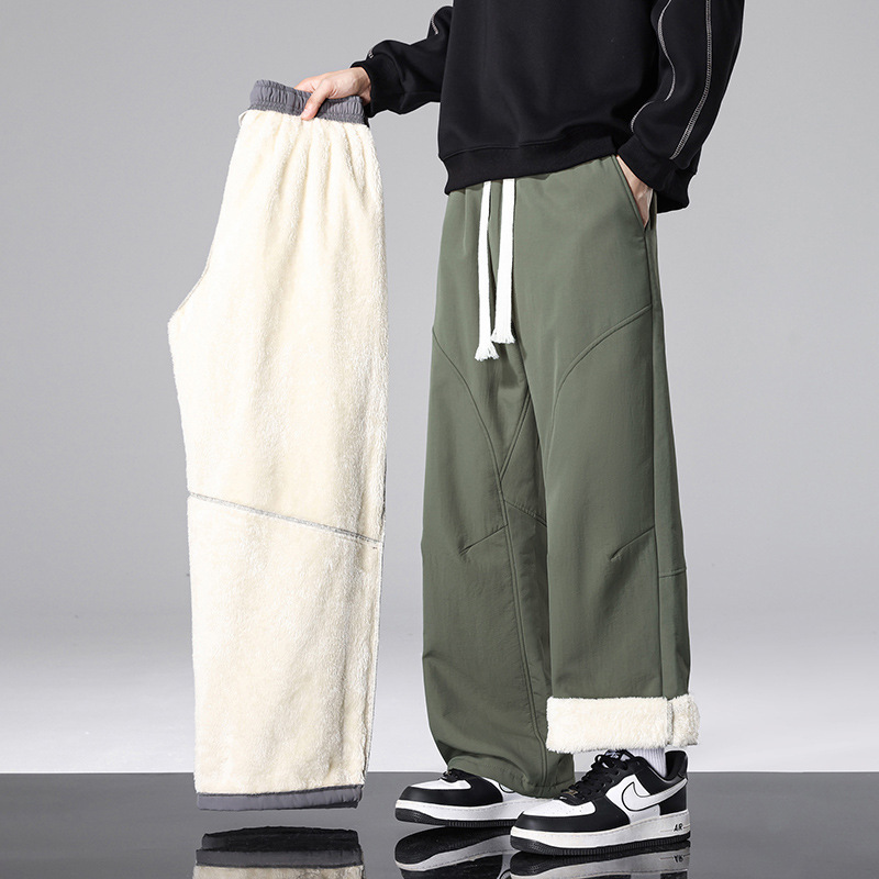 Men's Fleece-Lined Pants Winter Thick Lamb Fleece Straight Loose Casual Pants 2025 New Trendy Warm Cargo Pants Men's Fleece-Lined Pants Winter Thick Lamb Fleece Straight Loose Casual Pants 2025 New Trendy Warm Cargo Pants