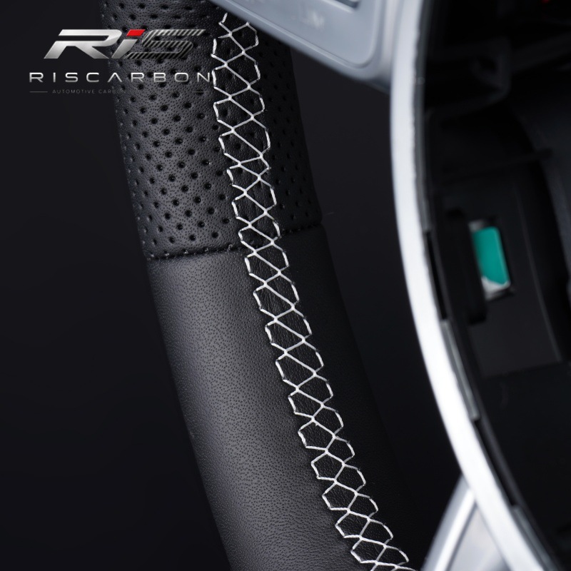 Compatible with Mercedes-Benz white label full leather black silver button steering wheel W204 W205 W207 W211 W213 W221
