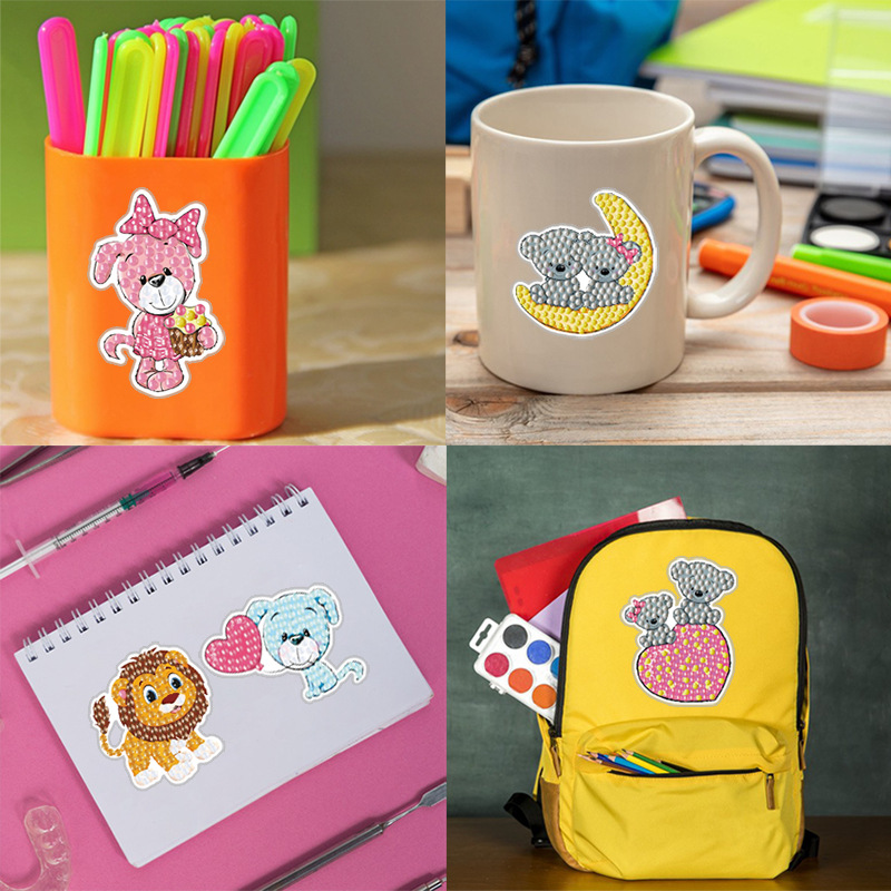 Pegatinas de animales de dibujos animados superventas Pintura de diamantes gratis pegatinas DIY pegatinas de pared de ladrillo para niños pegatinas hechas a mano diamante redondo