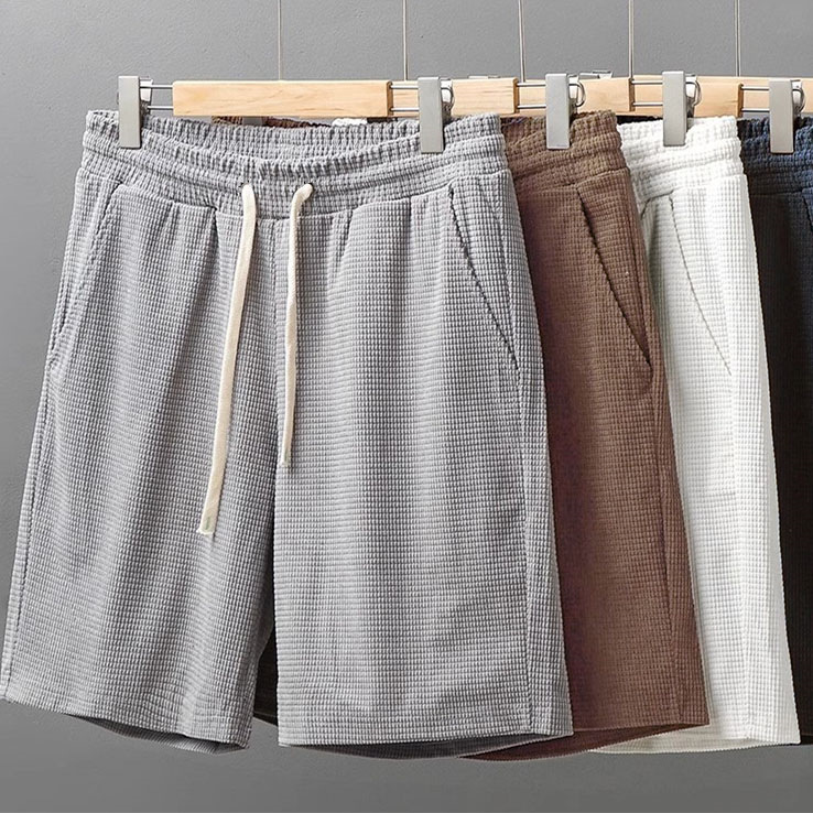 Roupas Masculinas > Shorts Esportivos Masculinos de Verão para Basquete > Calças Casuais de Malha Waffle > Cinco Pontos > Ideal para Ocasiões Formais e Casuais_voghion.com