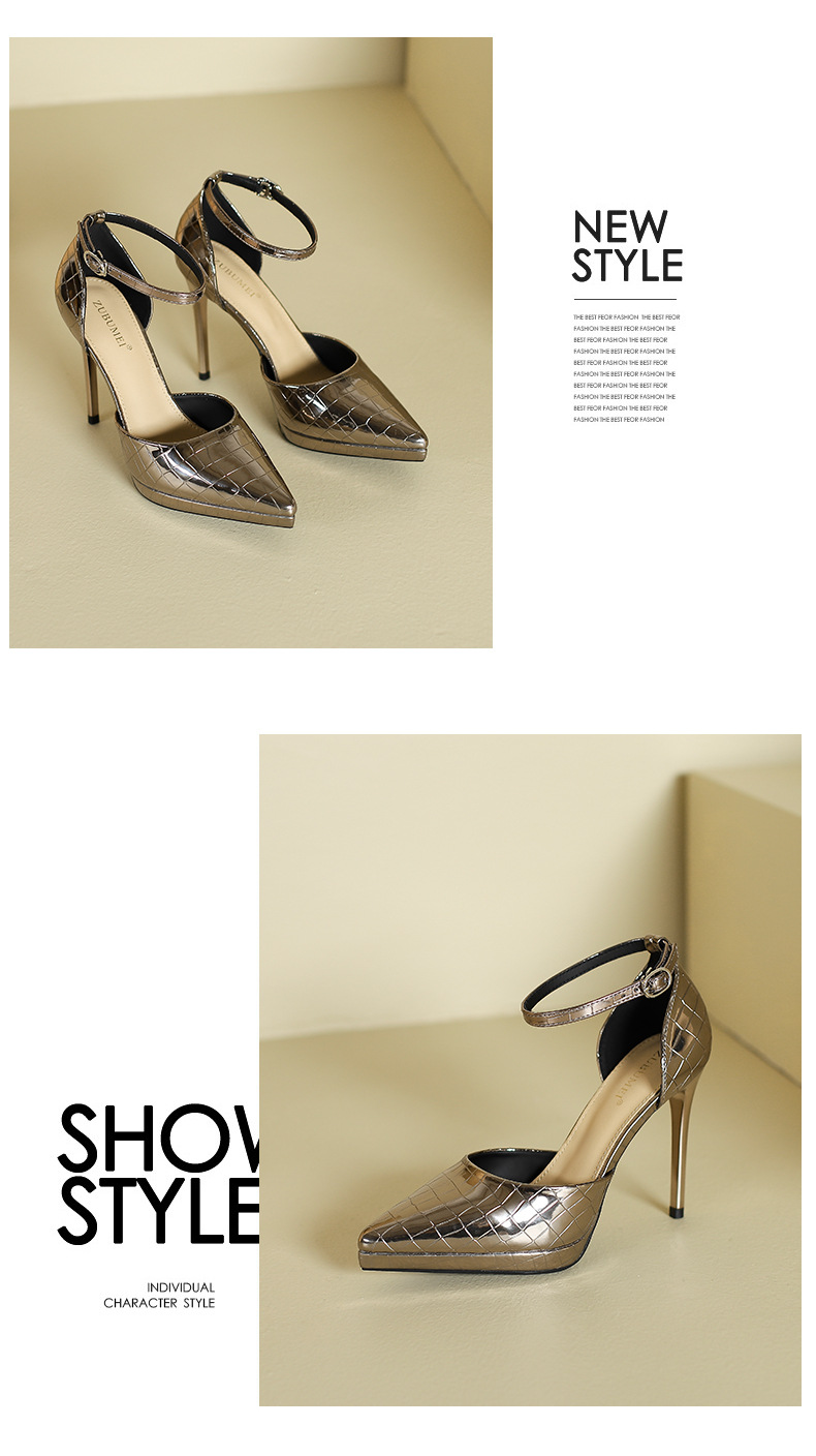 Sandal cao gót nữ hở mũi quai ngang gót nhọn 9 cm — Màu đen chi tiết 9