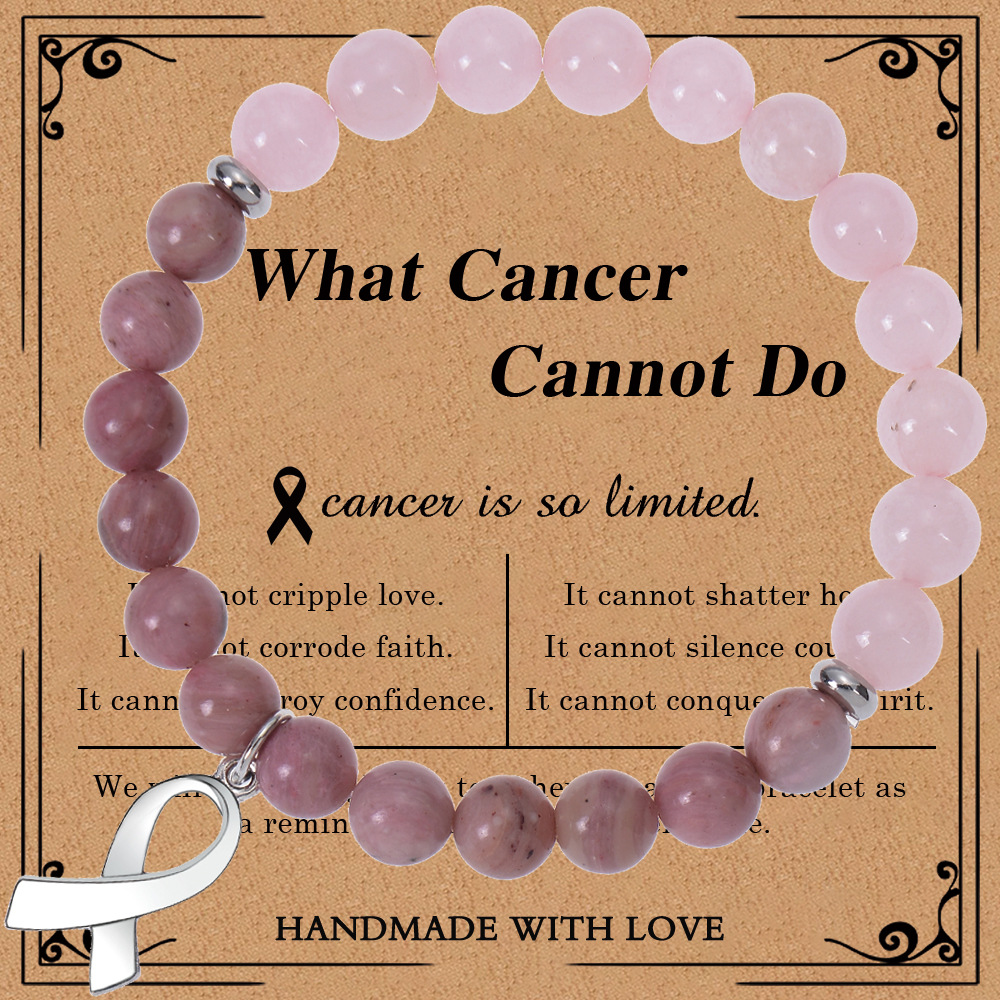 亚马逊热卖粉水晶红纹石手链丝带蝴蝶结吊坠手链Cancer Bracelet