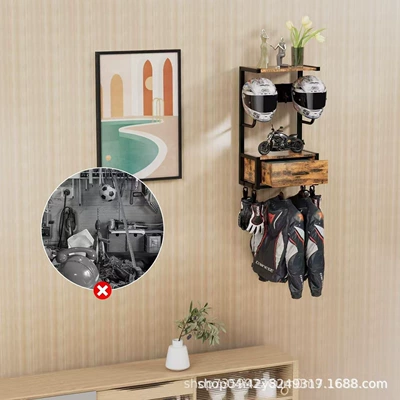 Wooden Motorcycle Helmet Holder Wall-Mounted Helmet Stand with Helmet Rack Riding Gear Accessories Storage Organizer