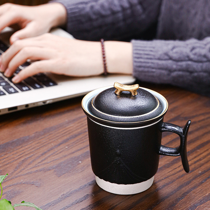 Stoneware Mug with Lid Silver Cup 999 Sterling Silver Tea Cup Water Cup Office Cup Tea Separation Personal Cup
