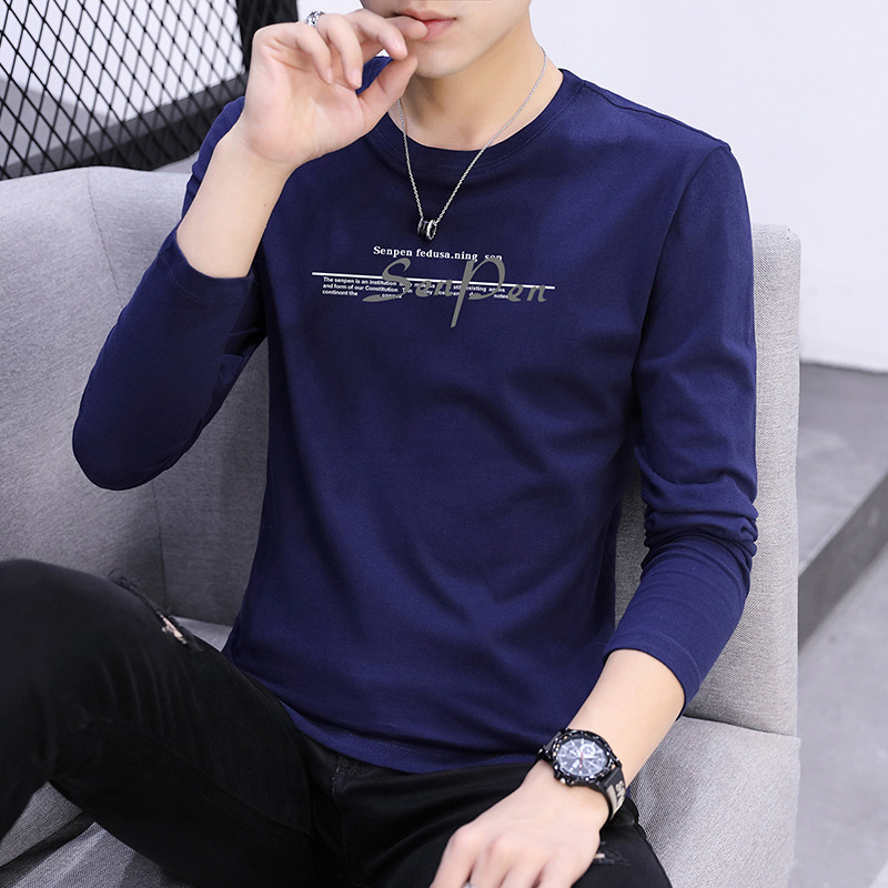 Men's Long-Sleeve T-Shirt Trendy Men's Fashion Autumn Printed T-Shirt Trendy Brand Autumn Base Shirt White Top