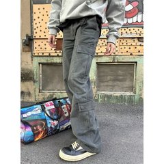 アメリカのレトロvibeズボン高街微ラッパ工装ズボン男型直筒ゆるいcleanfit伐採広脚ズボン