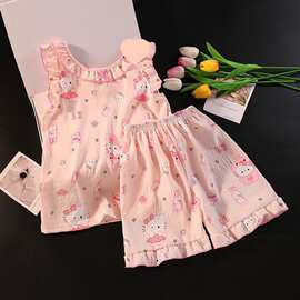 儿童HelloKitty睡衣夏季女童背心短裤套装女孩可爱卡通家居服棉无