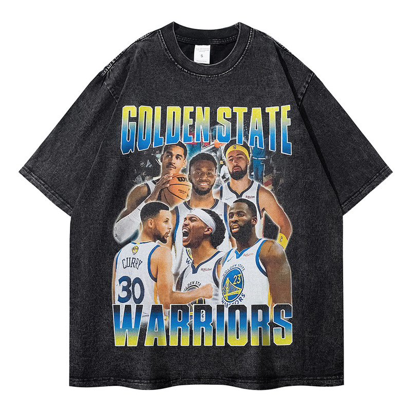 Golden State Warriors T-shirt 23 Spring and Summer Heavy Washed Old T-shirt Basketball Fashion Brand Casual American Men's Short-sleeved T-shirt