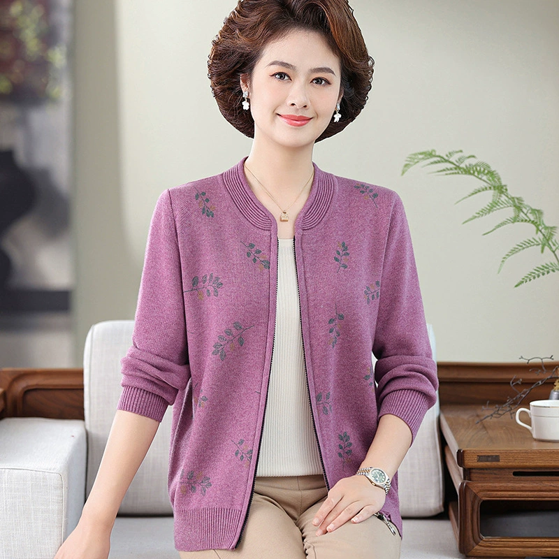 Мамочка кардиган на молнии Бейсбол костюм осенняя одежда для женщин среднего и пожилого возраста с длинными рукавами свитер большого размера свитер вязаный куртка