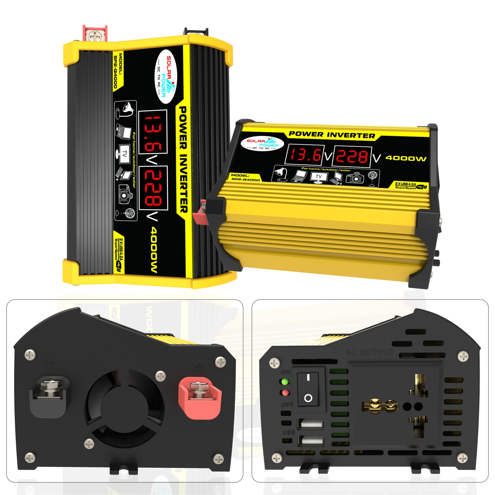 厂家直销智能车载逆变器Power inverter4000W DC12V转AC220V 110V