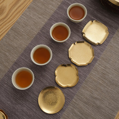 Brass hammer pattern pad creative tea coaster alloy saucer anti-scalding heat insulation Zen Kung Fu tea ceremony accessories spare parts