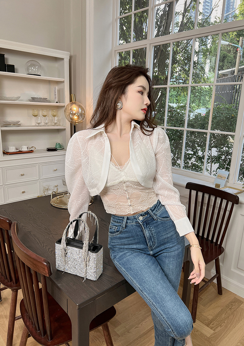 Áo khoác cardigan ngắn chống nắng mỏng nhẹ mặc trong nhà điều hòa — Màu đen chi tiết 15