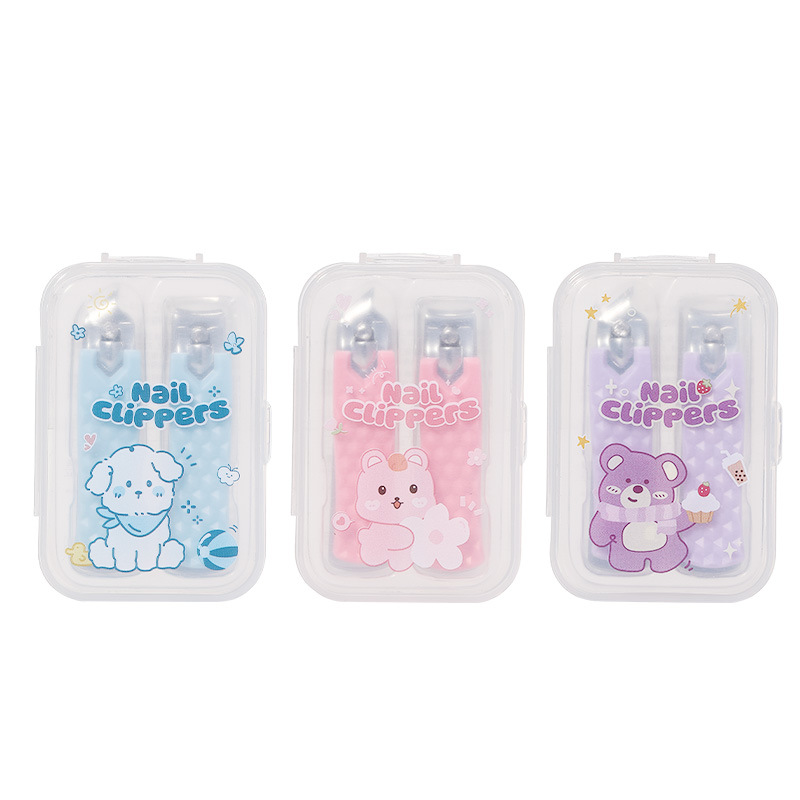 Juego de cortaúñas de dibujos animados LMLTOP cortaúñas biseladas planas de acero inoxidable manicura 2 paquetes SY349