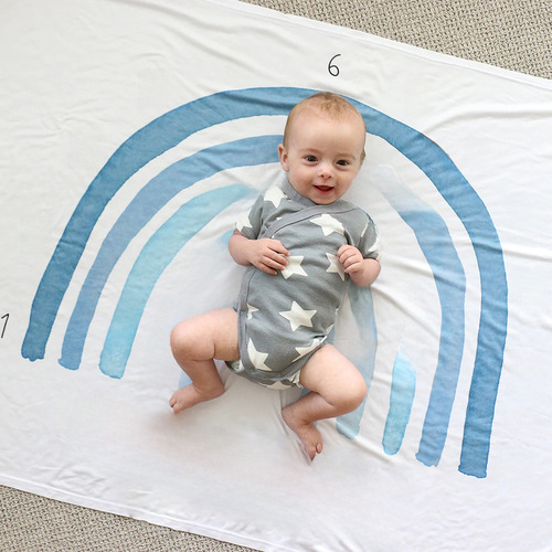  New Cartoon Cute Rainbow Unicorn Print Fleece Milestone Blanket for Baby Photo Memorabilia