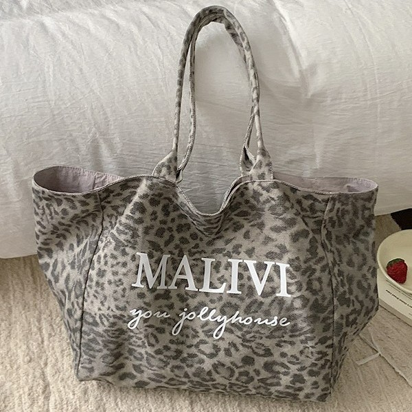 Leopard Print Bag, Large Capacity Women's Canvas Bag, Korean Style Lazy Style Commuter Tote Bag, 2026 New Model Women's Shoulder Bag