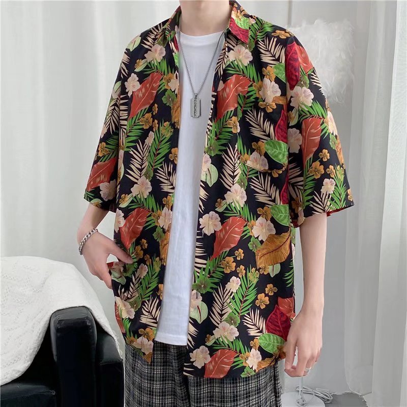 Hong Kong estilo Retro Vintage floral camisa manga corta Estilo Hawaiano tailandés diseño Ruan guapo camisa suelta para hombres y mujeres