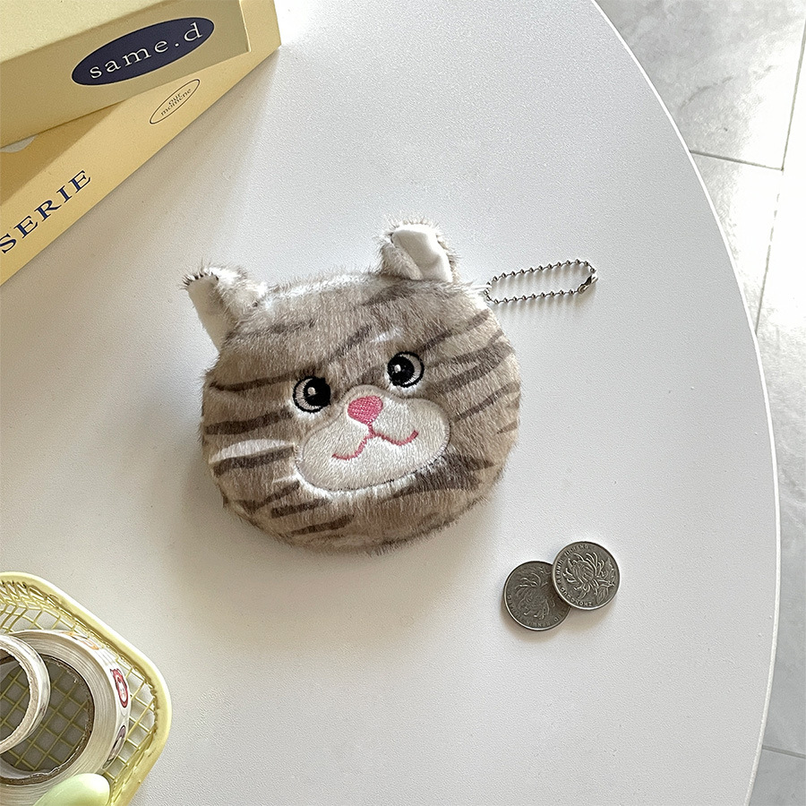 Stripe, Cat Pattern All Seasons Season Kid'S Gender Cute Style Kid'S Stripe Cat Plush Zipper Kids Wallets