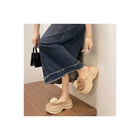 Stomp Feeling Thick Bottom Flip Flops Women's Summer 2024 New Thick Bottom Flower Beach Shoes Flip Flops Women's Outer Wear Sandals