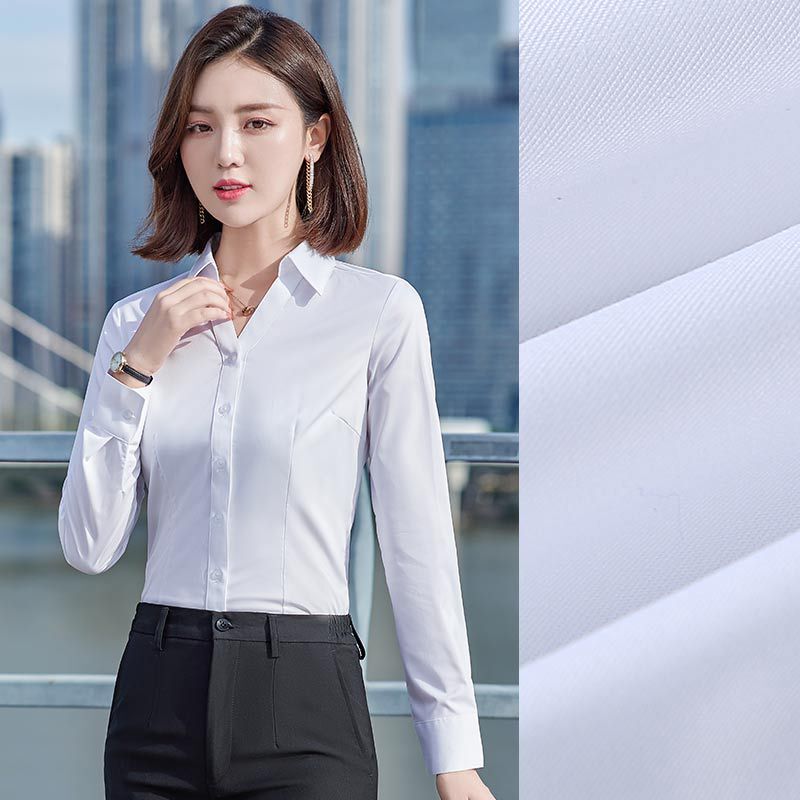 会社の職業長袖シャツ女性韓国版気質修身パーマなし立襟上着竹繊維作業服シャツ男|undefined