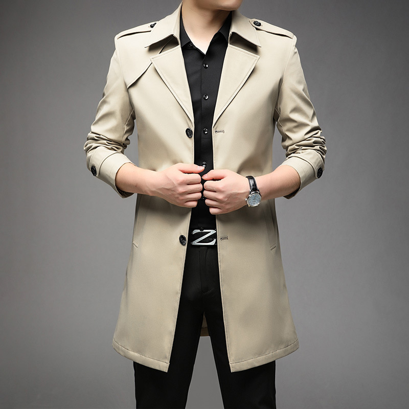 Gabardina de longitud media para hombre, chaqueta informal de negocios para hombre joven, abrigo oversize con cuello vuelto para hombre, corte ajustado, para primavera y otoño.