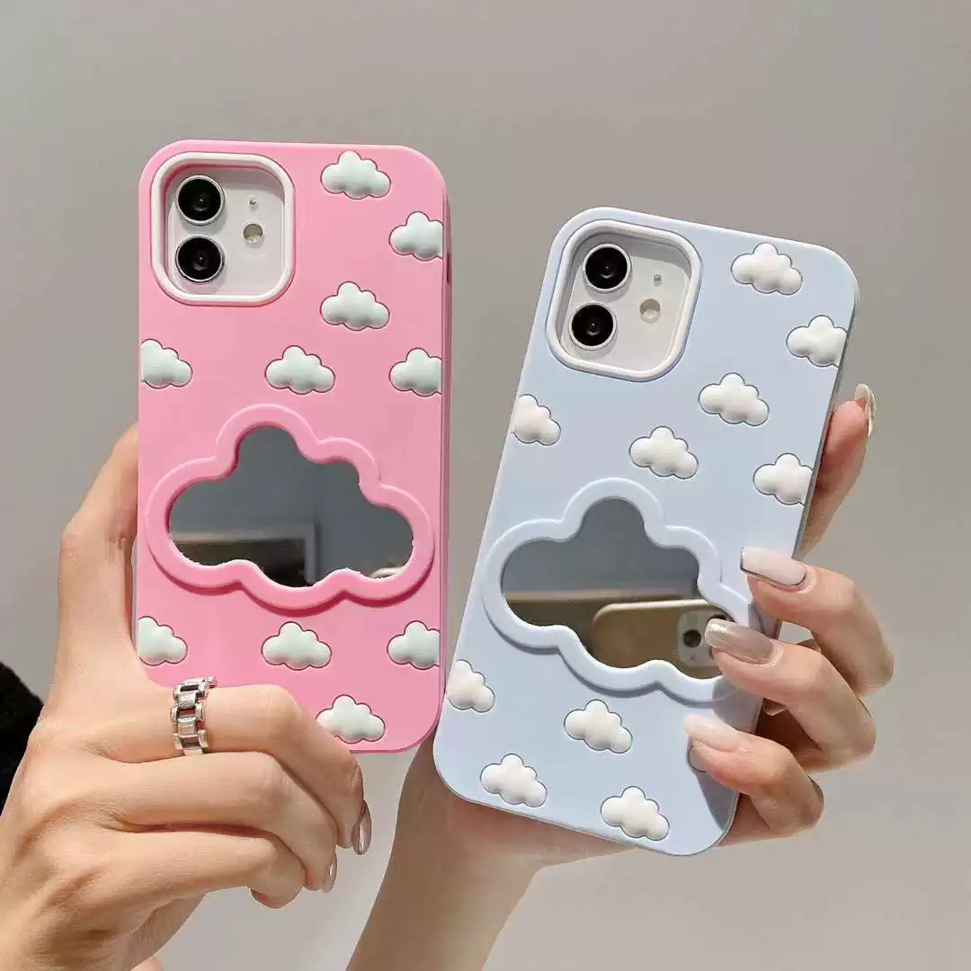 Чехол с зеркалом Tengyi Cloud Mirror для iPhone 6-14 Pro Max — пастельный рисунок облаков с зеркальным окном в форме облака
