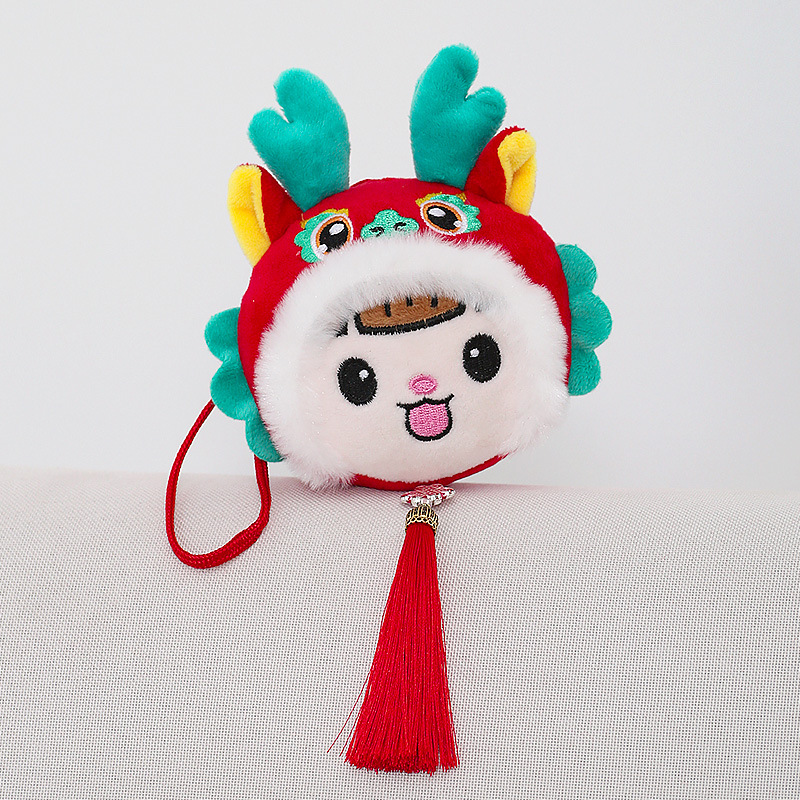 Bordado de tela fu largo pequeño colgante dragón año Zodiaco mascota juguete de peluche Reunión Anual regalo cinco Fu muñeca larga