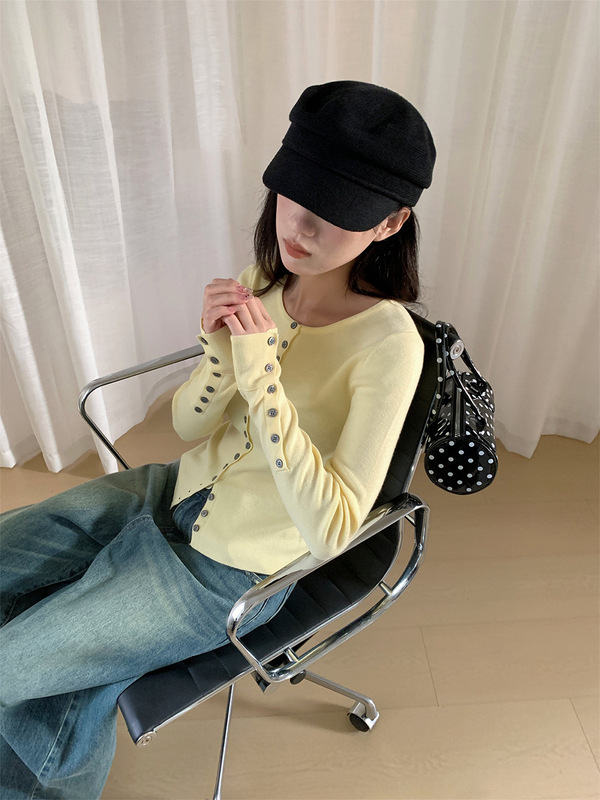 誉一新款2025秋季高级感长袖针织衫女百搭修身显瘦上衣开衫c1308|undefined