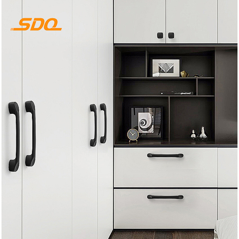 Wardrobe black hardware aluminum alloy handle American simple cabinet door perforated drawer sliding door metal handle