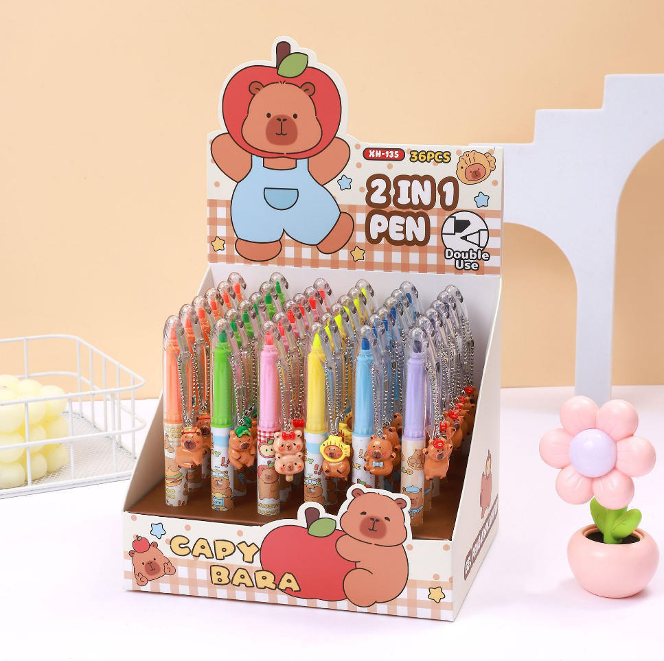 Navidad de doble cabeza bolígrafo neutro resaltador de dibujos animados Santa Claus reno vacaciones pequeños regalos de alto valor colgante bolígrafo de agua