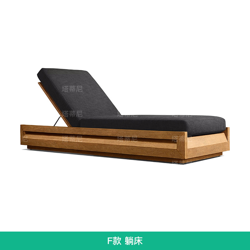 Silla de madera maciza al aire libre Villa patio impermeable muebles de protección solar Jardín al aire libre hotel playa casual cama de madera