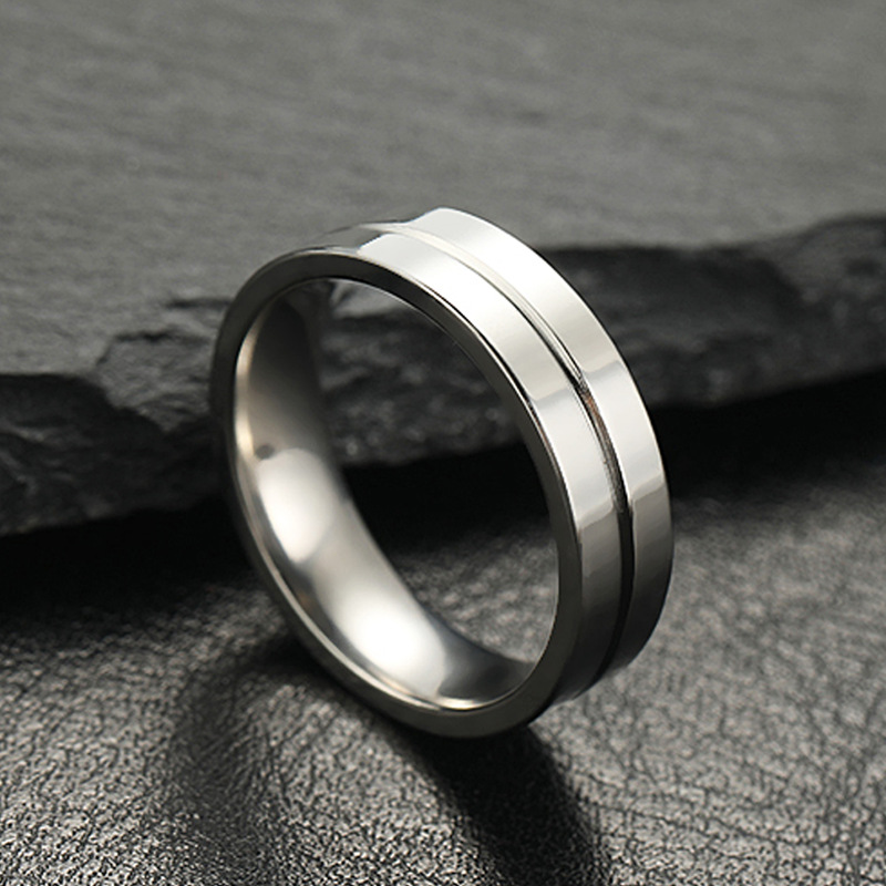 Europa y América nueva moda anillo de los hombres de acero inoxidable 6mm bola interior exterior plana línea media titanio fabricante de joyas de acero image 6
