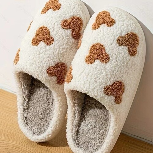 Autumn/Winter New Bear Cute Cartoon Cotton Slippers for Women, Winter Home Use Anti-Slip Couple Style Fleece Home Slippers