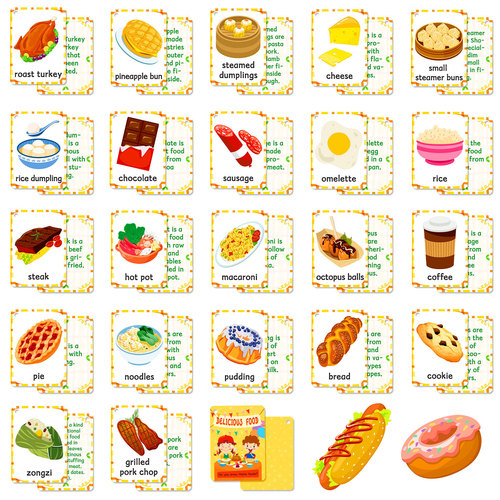 48 Food Recognition Baby Enlightenment Education Cards Cross-border Parent-child Time Children's Early Education Brain-teaser Education Cards