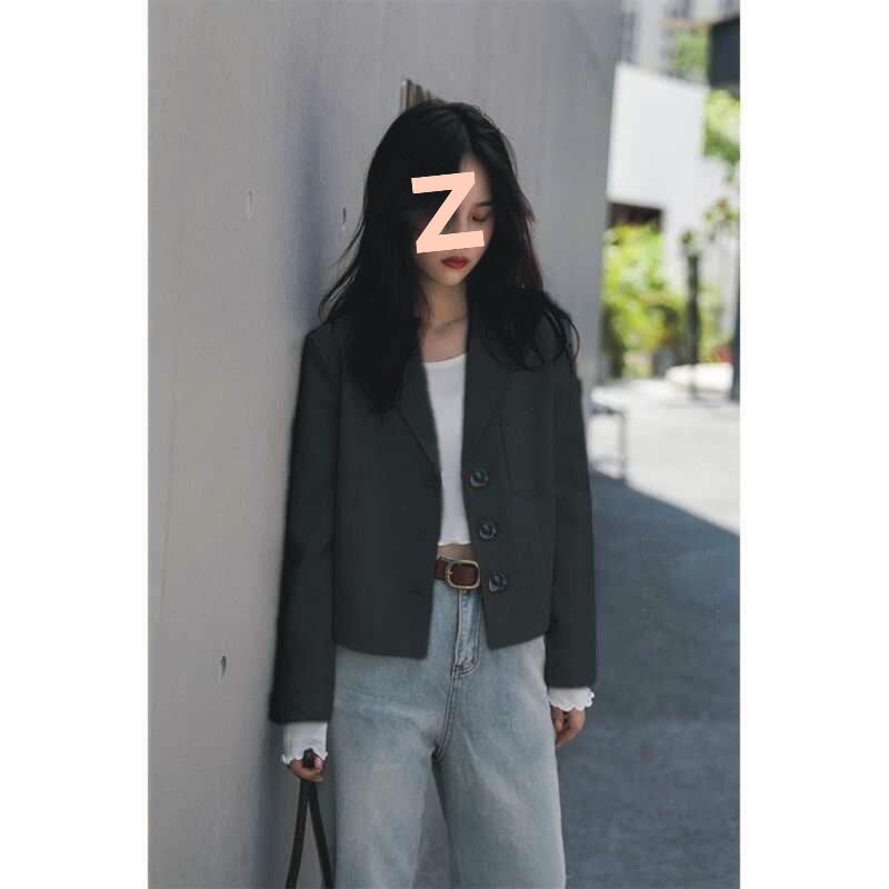 西装外套女2025春秋新款百搭港风气质小西装时尚白色短款长袖外套|undefined