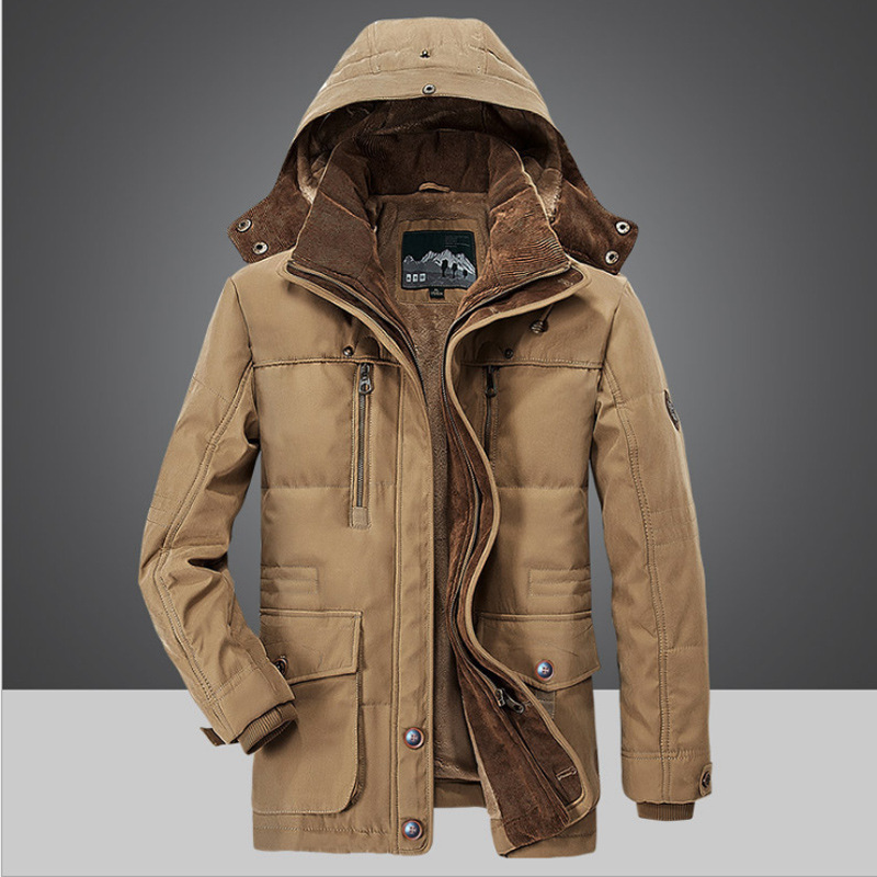Men's winter medium length, plush thick jacket, casual warm cotton jacket for middle-aged and young men_voghion.com