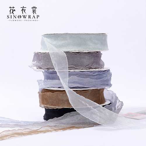Floral clothes super sweet romantic gauze ribbon flower packaging ribbon bouquet gift baking ribbon flower shop packaging for wholesale