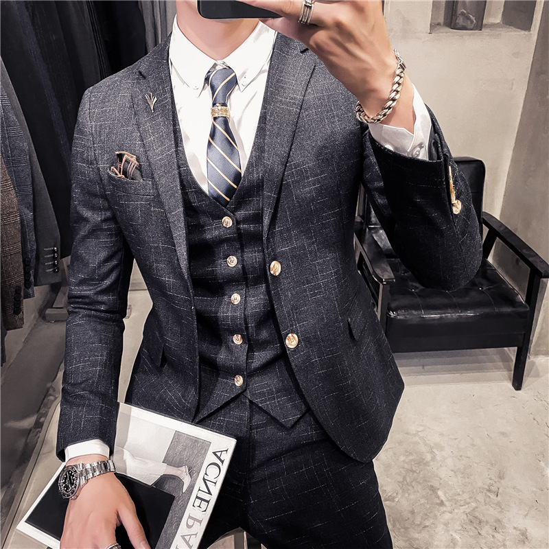 Men's Clothing slim fit dark pattern men's two button suit three piece suit spring and autumn style gentleman men's suit vest pants_voghion.com