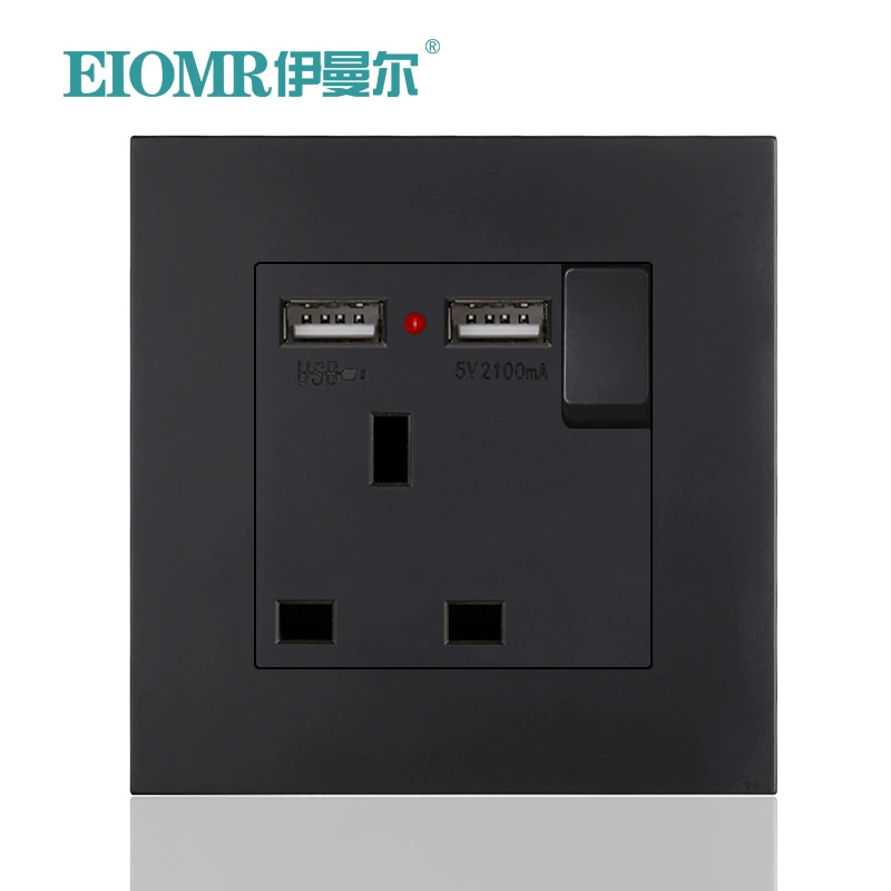 Тип 86/146, один открытый 13А, двойной USB, для Гонконга и Сингапура, британский стиль, лицевая панель для зарядки