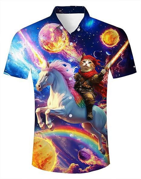 Divertido animal lindo 3D impresión digital hombre calle suelta salvaje manga corta solapa botón camisa hawaiana