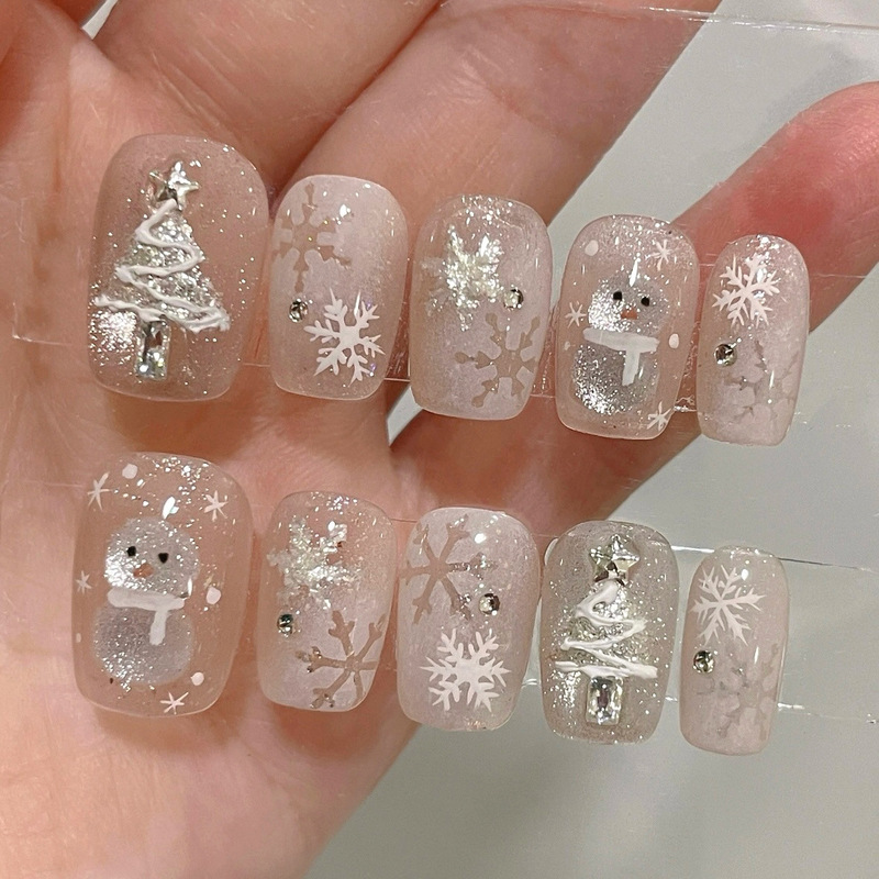 Ins Style White Christmas Snowman Wearable Nails Autumn and Winter Hot Selling Atmosphere Korean Girly Heart Nail Art Patch Cat Eye Ins Style White Christmas Snowman Wearable Nails Autumn and Winter Hot Selling Atmosphere Korean Girly Heart Nail Art Patch Cat Eye