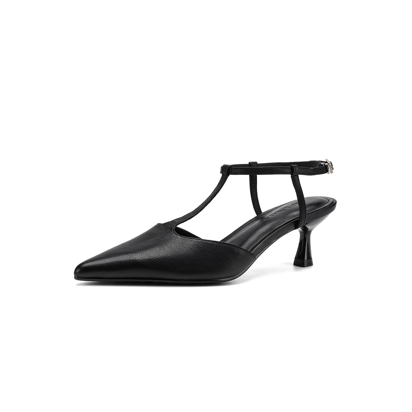 Sandal cao gót nữ mũi nhọn quai chữ T hở gót, da cừu, gót 5 cm — màu nâu chi tiết 34