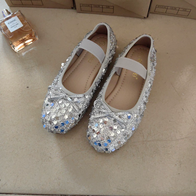 Женские балетки с французскими блестками, весна 2023, новый стиль, туфли Мэри Джейн на низком каблуке с блестками и мелким горлышком на одном ремешке