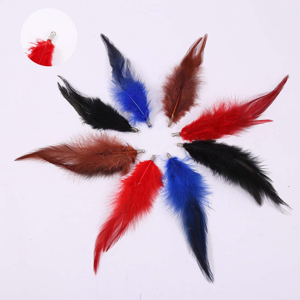 渐变优质羽毛彩色波波球填充羽毛捕梦网材料逗猫棒配饰鸡毛弹簧扣